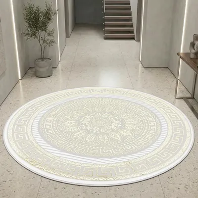 Produktbild von Orientalischer Designerteppich mit glänzendem Ornament in weiß-gold Größe - 120 cm Rund