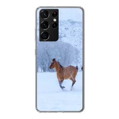 Produktbild von MuchoWow® Handyhülle Schutzhülle Hülle für Samsung Galaxy S21 Ultra Pferde - Schnee - Winter Silikon Softcase Handy Hülle - Mobiltelefon