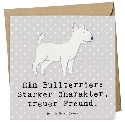 Produktbild von Mr. & Mrs. Panda Grußkarte Bullterrier Freund - Grau Pastell - Geschenk, Glückwunschkarte, Hunderassen, faltkarte, Hunderasse, Klappkarte, treuer, Loyalität, Charakter