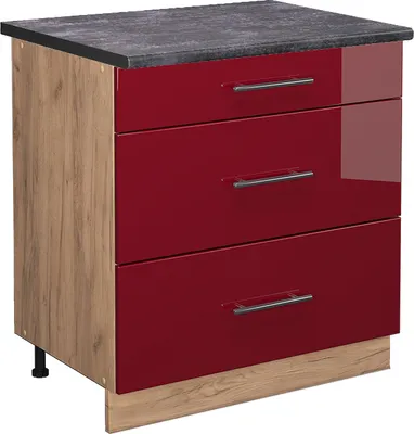 Produktbild von Küchenunterschrank Vicco Fame-Line Bordeaux Hochglanz 80 cm mit 3 Schubladen, AP Anthrazit, Model 46588
