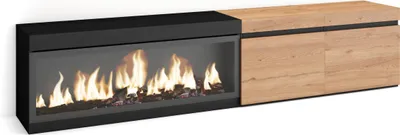 Produktbild von TV-Schrank, Lowboard, 208x35x45cm, Für TV-Geräte bis zu 80", Elektrokamin XXL, Eiche Schwarz