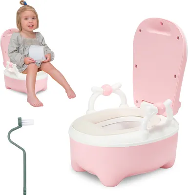 Image de Jopassy Pot et toilettes pour bébés, Pot bébé avec fonction WC, Siège de toilette et entraîneur pour enfants avec poignées et design antidérapant Rose