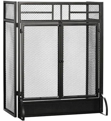 Obrázek produktu pro Ochranný kryt pro krb – skládací – s dvojitými dveřmi – s přídavnými nožkami – rozměry 120 x 11,5 x 79 cm