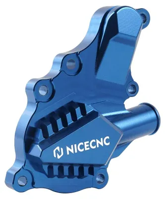 Image de Couvercle de pompe à eau, usiné parnumérique (CNC), avec conception optimisée pour la dissipation thermique, de couleur bleue