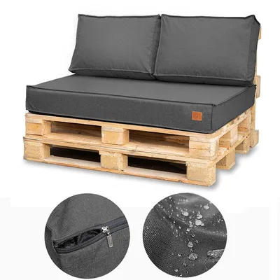Obrázok produktu pre Vankúš z palety 120 x 80 Súprava pre paletový nábytok Vodeodolný sedací vankúš z palety EÚ Kompletný sedací vankúš sa skladá z 3 častí vo farbe: sivá