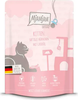 Produktbild von MjAMjAM Cat - Leckere Mahlzeiten Kitten Pouchbeutel 6x300g | Huhn & Lachsöl