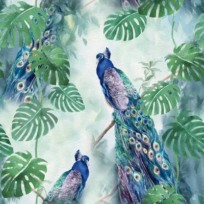 Produktbild von Servietten Papier 33x33cm 3-lagig Pfau Motiv 20 Stück Grün / Blau
