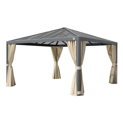 Produktbild von PRIMEYARD Gartenpavillon 4x4 m Alu-Rahmen und Polycarbonat-Dach mit Seitenteilen in Champagner
