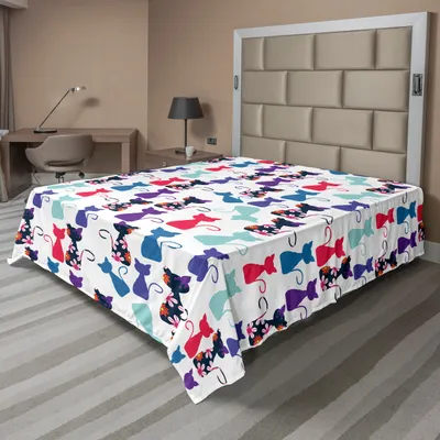Produktbild von ABAKUHAUS Katzen-Druck Bettlaken, Baby Tiere in den Farben mit Blumen niedlichem lustigem Kätzchen Muster Druck, weiches bequemes oberes Bettlaken für ein Nachbildungatives Bett 1 Stück 260 cm x 228 cm, Mehrfarbig