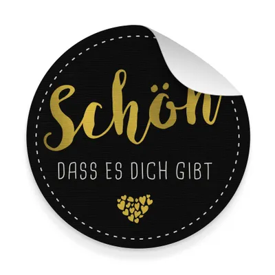 Produktbild von itenga 10x Aufkleber Sticker SCHÖN DASS ES DICH GIBT Schwarz Goldfolie 9,5 cm