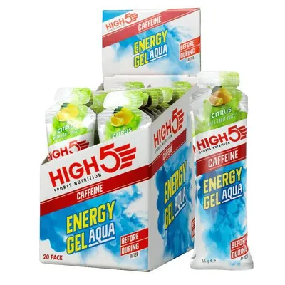 Produktbild von HIGH5 - Isotonic Energy Gel Aqua mit Koffein - Energiegel mit Kohlenhydraten - Isotonisches Sportgel - Citrus / Zitronengeschmack - Laufen & Radfahren - 20 x 66ml