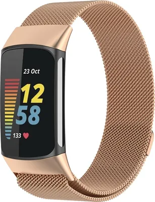 Image de Pour Fitbit Charge 6 / 5 Bracelet en maille d'acier métallique avec fermeture magnétique Rose Gold