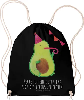 Produktbild von Mr. & Mrs. Panda Beutel Avocado Party - Schwarz - Geschenk, Geburtstag, wander rucksack, Happy Birthday, Jutebeutel, sporttasche klein, Säckchen, beutelrucksack