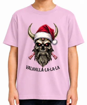 Produktbild von Valhalla La La La Wikinger Totenkopf Santa Metal Viking Skull Kinder T-Shirt, Pink, 128