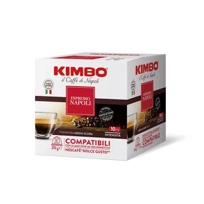 Immagine prodotto di Kimbo, Espresso Napoli, 150 Capsule Caffè Compatibili Nescafè®* Dolce Gusto®*, Miscela Corposa, Intensità 10/13, Tostatura Medio-Scura, 5 x 30 Capsule