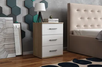 Produktbild von Nachttisch - Nachtkästchen - Nachtschrank - mit 3 Schublade - 48x35x65,5 cm B/T/H - Weiß - Beistelltisch für Schlafzimmer - Bettkommode