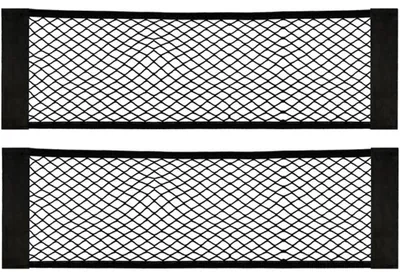 Productafbeelding van 2 stuks netzakken voor de kofferbak, afmetingen 80x25 cm, gemaakt van nylon met klittenbandsluiting