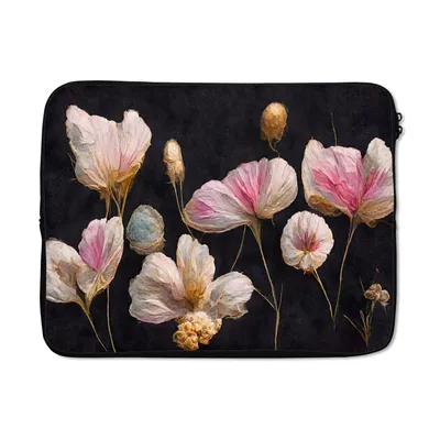 Produktbild von MuchoWow® Laptop Hülle 15 Zoll Blumen - Pflanzen - Rosa - Schwarz Laptoptasche - Laptoptasche - Sleeve - Rundum-Schutz