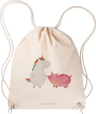 Produktbild von Mr. & Mrs. Panda Stoffbeutel Einhorn Schwein - Transparent - Geschenk, Schweinchen, Turnbeutel, Unicorn, wander rucksack, Freundin, sporttasche klein, Einhörner, Säckchen