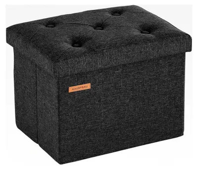 Produktbild von Sitzhocker mit Stauraum, klappbar, bis 130 kg belastbar, 42x31x31 cm, Leinen Schwarz