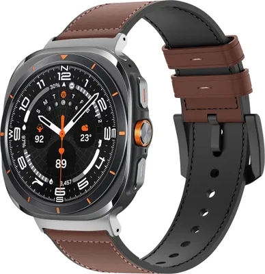 Produktbild von Bandz Leder-Hybridarmband – passend für Samsung Galaxy Watch Ultra – hochwertiges Armband aus Leder und Silikon mit Schnalle (braun)