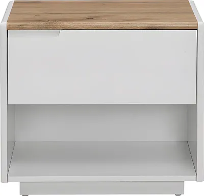 Produktbild von Nachttisch - 1 Schublade und 1 Vertiefung - MDF - weiß lackiert und Eiche - AMANI