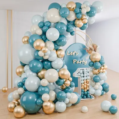 Immagine prodotto di Ghirlande di palloncini blu, 109 pezzi. Arco di palloncini retrò con palloncini color sabbia e oro, ideali per decorazioni di compleanno, feste per bambini, matrimoni