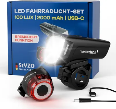 Obrázek produktu pro Sada LED světel na kolo, USB nabíjení, 100 luxů | Světla na kolo