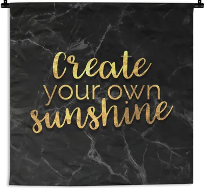 Produktbild von MuchoWow® Wandteppich Wandbehang Zitate - Sonne - Gold - Marmor 150x150 cm Tapisserie Dekoration Wandtuch - Wohnaccessoires - Modernes