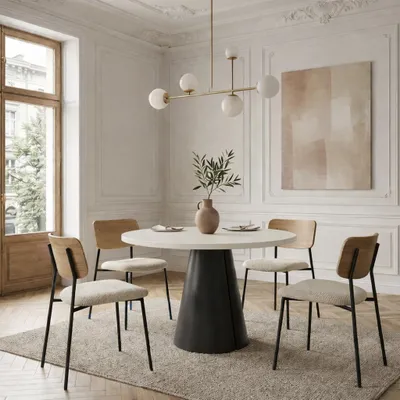 Produktbild von Runder Ausziehbarer Tisch für Esszimmer, CORTIC BIS, Loft-Stil, Skandinavische, Durchmesser: 100/176 cm, Farbe: Kaschmir/Schwarz