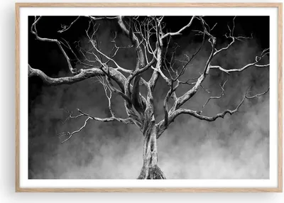 Produktbild von Gerahmtes Poster - Rahmen in heller Eiche - Schwarzweiß Äste Rauch - 100x70 cm - Wand Bild - Wanddeko - Wandbilder - Wandposter - Bilderrahmen - Bilder - Kunstdruck - Wandbild - P2NAA100x70-4346