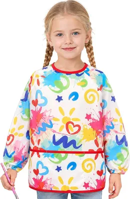 Imagen del producto de Delantal de pintura para niños: delantal infantil de 3 a 8 años, impermeable, para niños pequeños, ideal para pintar, delantal de pintura infantil con mangas largas