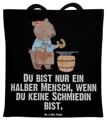 Produktbild von Mr. & Mrs. Panda Tote Bag Schmiedin Herz - Schwarz - Geschenk, einkaufsshopper, Schultasche, Tasche, Laptoptasche, Jutebeutel