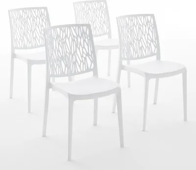 Image de lot de 4 chaises empilables en polypropylène avec fibre de verre pour l'extérieur et le jardin, bar et restaurant, cuisine design moderne - LISA - Blanc