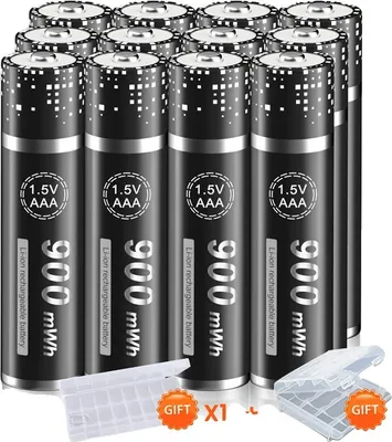 Obrázek produktu pro 1,5V dobíjecí baterie AAA, kapacita 900mWh, nabíječka součástí balení, 12 baterií AAA