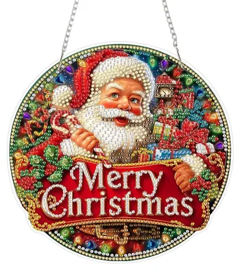 Produktbild von Diamond Painting Fensterbilder Frohe Weihnachten 5D Beidseitig 8x8 inch Rot