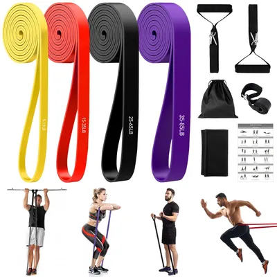 Produktbild von Fitnessbänder-Set mit 4 Widerstandsstufen, Zubehör und Trainingsanleitung