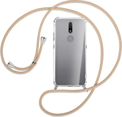 Produktbild von Handykette Backcover-Schutzhülle mit Band (Metall silberfarben) für Nokia 2.4 - beige