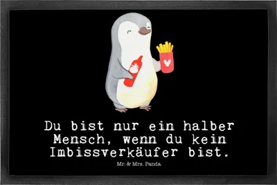 Produktbild von Mr. & Mrs. Panda fußmatte Imbissverkäufer Herz 50 x 75 cm - Schwarz - Geschenk, Witzig, Pommesliebe, bodenmatte, Lustig, Schmutzfangmatte, Spruch, Schmutzmatte