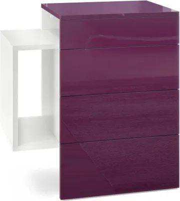 Produktbild von Vladon Nachttisch Queens,  Germany, Nachttischschrank mit 2 Schubladen und 1 seitlichem Fach zur Wandmontage, Weiß matt/Brombeer Hochglanz (60 x 63 x 36 cm)