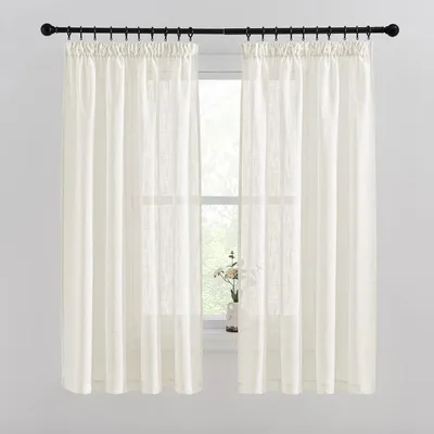 Image de Rideaux semi-transparents, aspect lin, avec ruban fronceur, dimensions : hauteur 160 cm x largeur 140 cm, couleur beige clair, lot de 2
