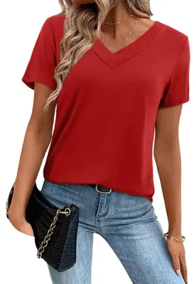 Produktbild von Damen Kurzarmbluse Tunika Elegant Sommer Rot XXL
