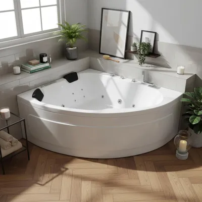 Produktbild von Caribia LUXUS Whirlpool  Badewanne Delta-XL Basic / 180x130 Links  - 13 Massagedüsen, 7 Stufen-LED, Armaturset mit Wasserfall | Spa 2 Personen