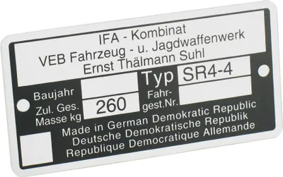 Produktbild von Typenschild SR4/4 Aluminiumplakette