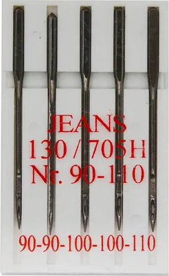 5 Standard Nähmaschinennadeln Jeans Flachkolben 130R/705H, Nr. 90-110