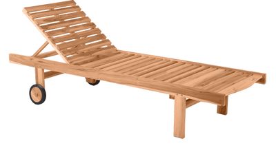 Möbilia Gartenliege aus Teak Holz | Kopfteil 5-fach verstellbar | mit 2 Rädern | B 65 x T 200 x H 36 cm | natur | 11020011 | Serie GARTEN