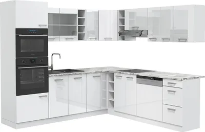 Produktbild von Vicco Eckküche R-Line, 237 x 247 cm , AP Marmor, Weiß Hochglanz/Weiß