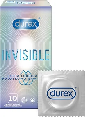 Obrázek produktu pro Durex Invisible, Pánský kondom, Průhledná, Latex, Extra snímání, 52 mm, 10 kusů