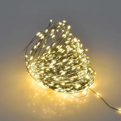 Micro-LED-Lichterkette warmweiß, 15 m, 300 LEDs, IP44, grünes Kabel