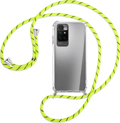 Produktbild von Handykette Backcover-Schutzhülle mit Band (Metall silberfarben) für Xiaomi Redmi 10 - neongelb